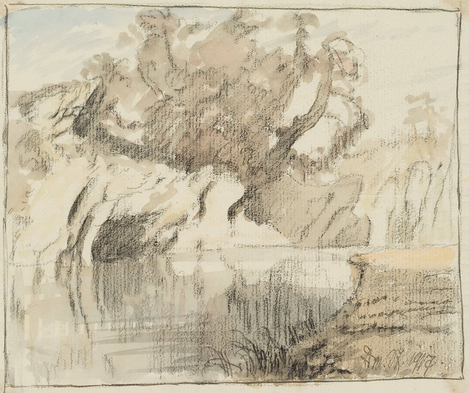 E. STEPPES (1873-1968), A view of the riverbank, 1917, Watercolor (1 of 4)