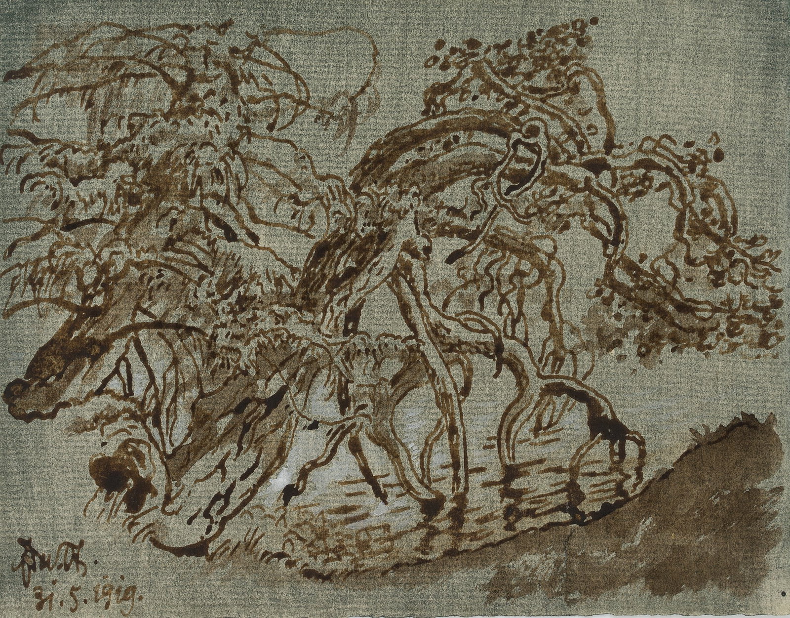 E. STEPPES (1873-1968), Tree skeletons at Staffelsee, 1919, Indian ink: Edmund Steppes (1873 Burghausen - 1968 Deggendorf): Tree skeleton at Staffelsee, 1919, Indian ink Technique: Indian ink and Watercolor on Paper Inscription: lower left monogrammed: "Edm. St.". lower l