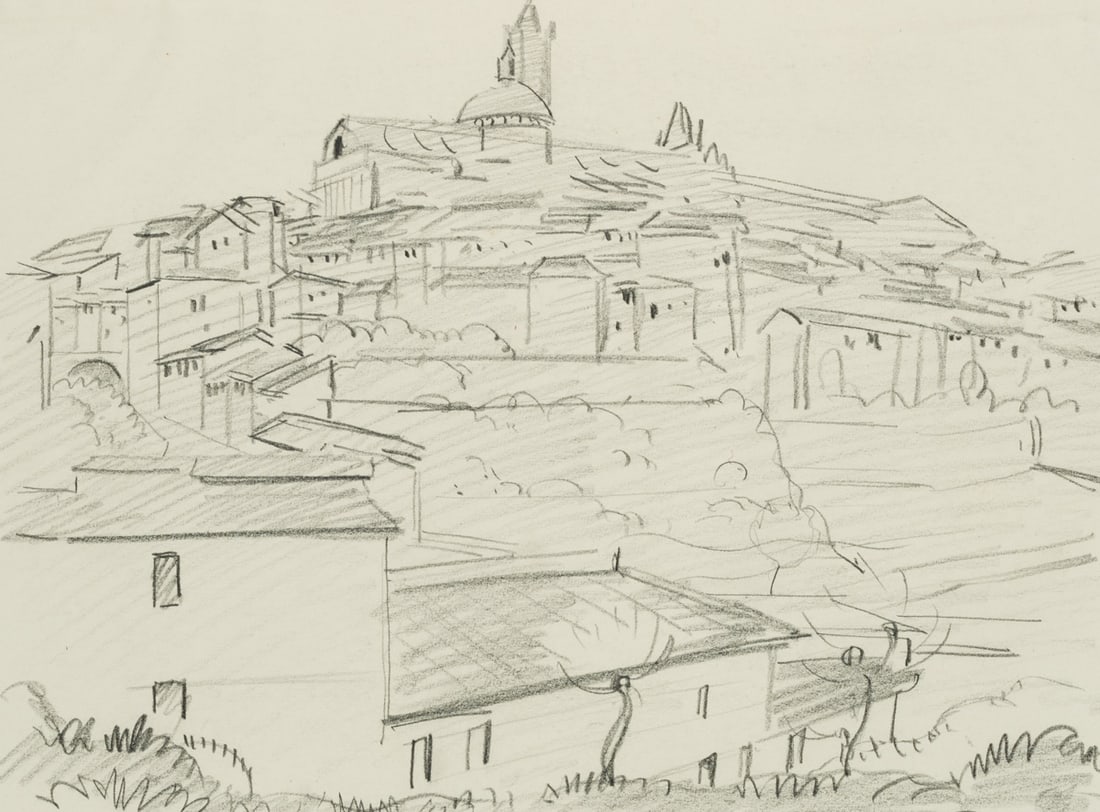 H. WAGNER (1885-1949), View of Siena, Italy, Pencil: Hans Wagner (1885 Affeltrangen - 1949 St. Gallen): View of Siena, Italy, 20th century, Pencil Technique: Pencil on Paper Date: 20th century Description: View of the Tuscan city of Siena in Italy. Sien