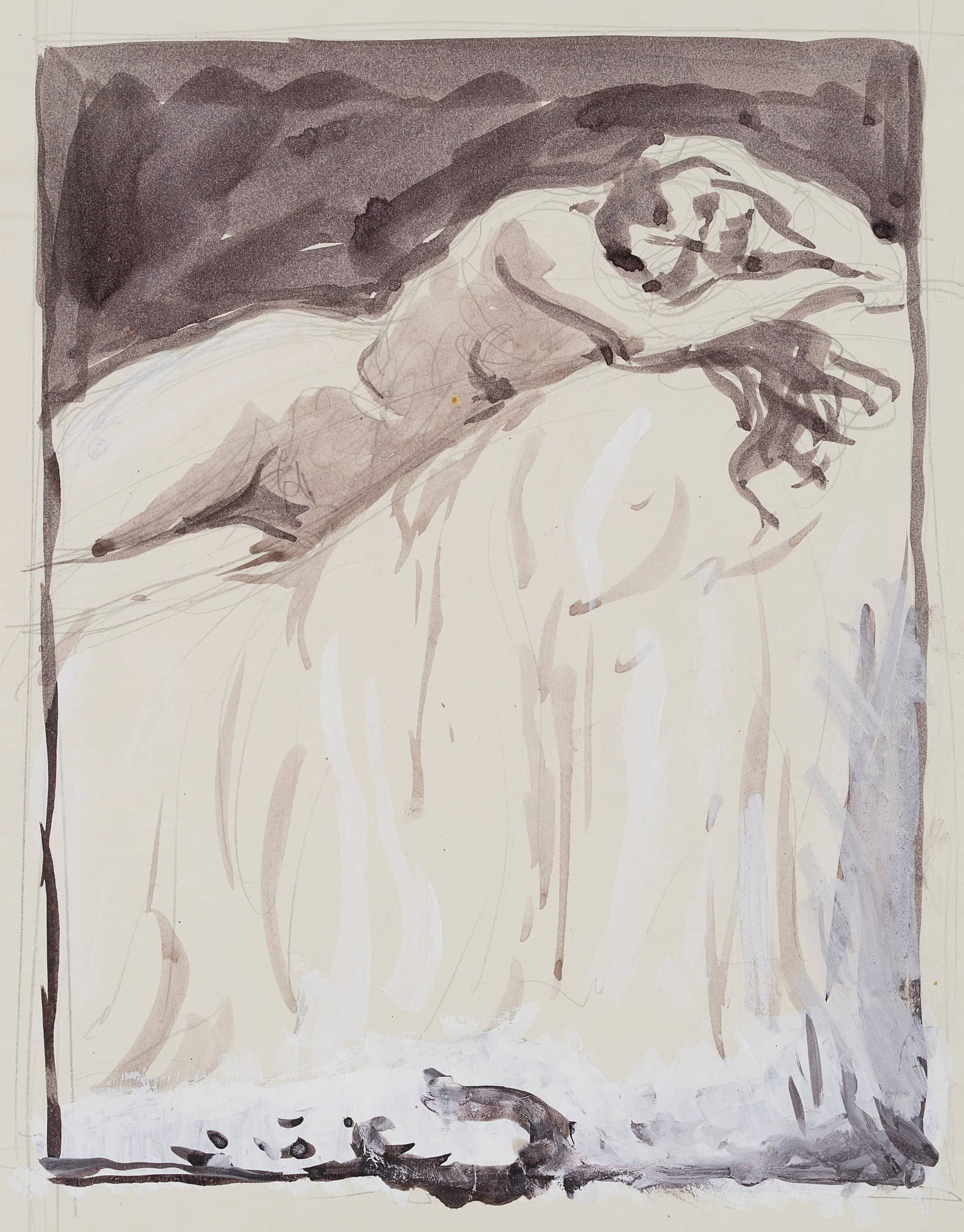 C. WALTHER (1880-1954), Sleeping II, Brush drawing: Carl August Walther (1880 Leipzig - 1954 Dresden): Sleeping II, 20th century, Brush drawing Technique: White heightened Brush drawing over Pencil on Paper Stamp: At the bottom Estate stamp, Carl Walth