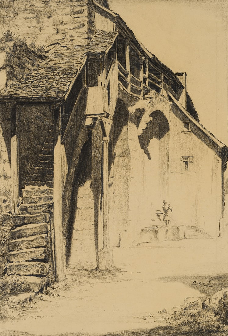 C. WALTHER (1880-1954), A parapet walk on a wall, Charcoal (1 of 3)