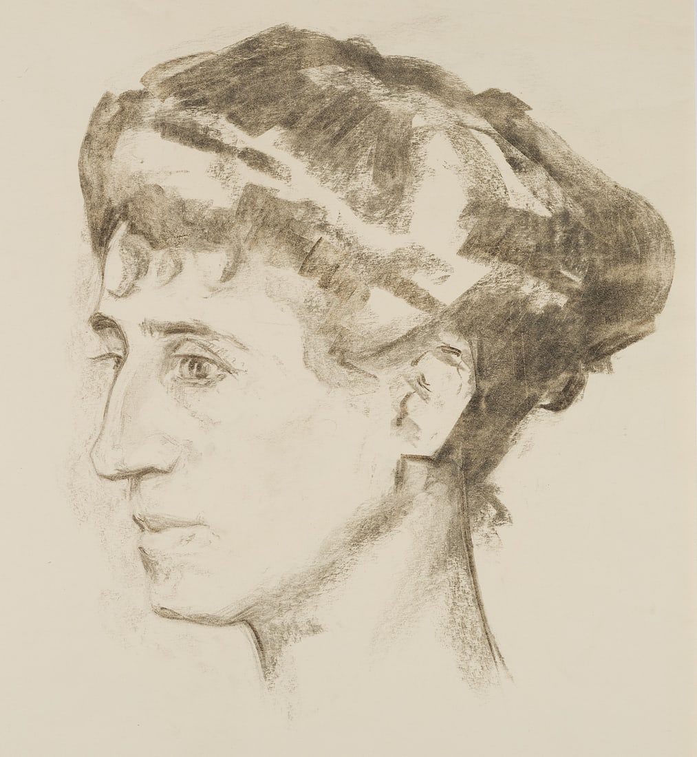 C. WALTHER (1880-1954), A portrait of his wife, Vera, Charcoal (1 of 3)