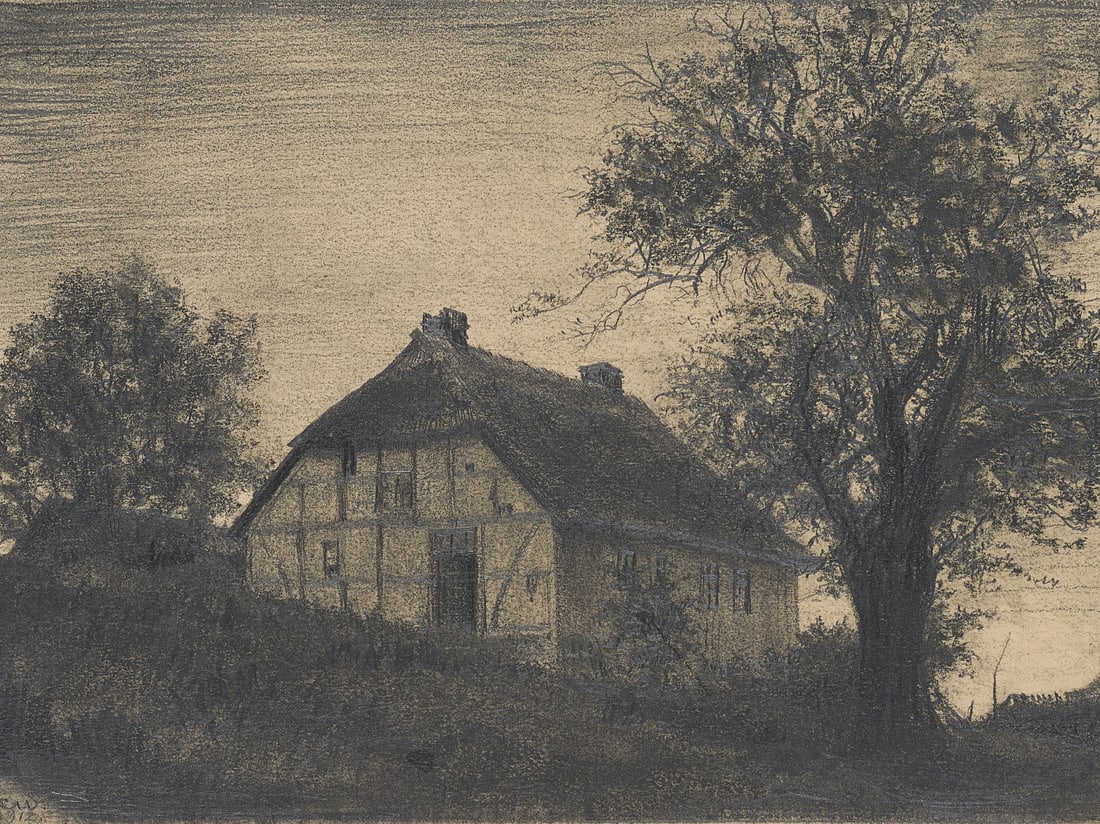 C. WALTHER (1880-1954), Half-timbered house and old tree, 1912, Pencil (1 of 3)