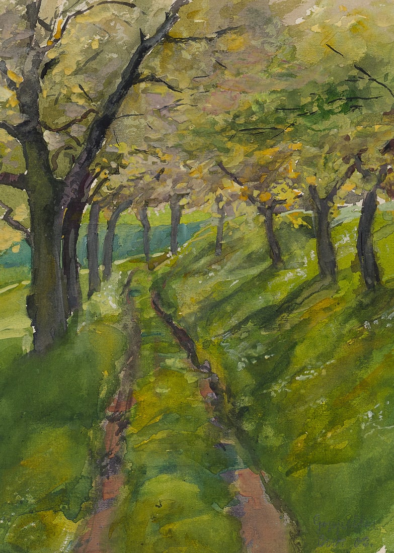 C. WALTHER (1880-1954), Field path near Goppeln, 1903, Watercolor: Carl August Walther (1880 Leipzig - 1954 Dresden): Field path near Goppeln, 1903, Watercolor Technique: Watercolor on Paper Stamp: Verso Estate stamp, Carl Walther. Dresden. 20th century Inscription: 