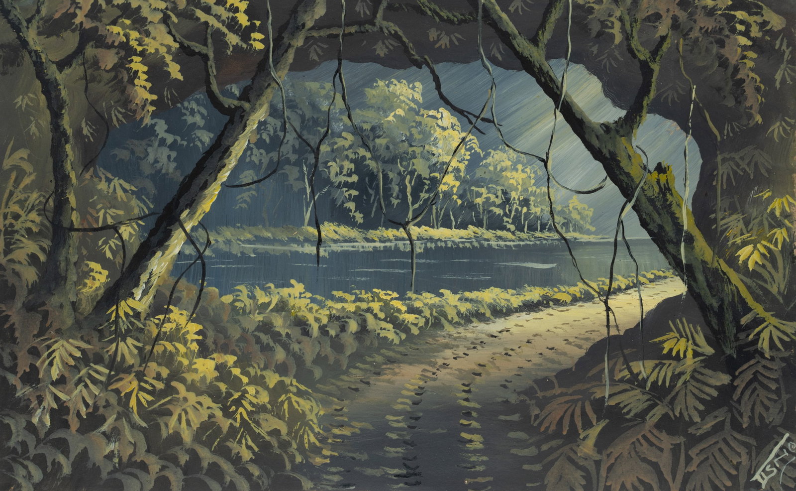 Unknown (20th), Exotic river landscape, around 1900, Gouache (1 of 5)