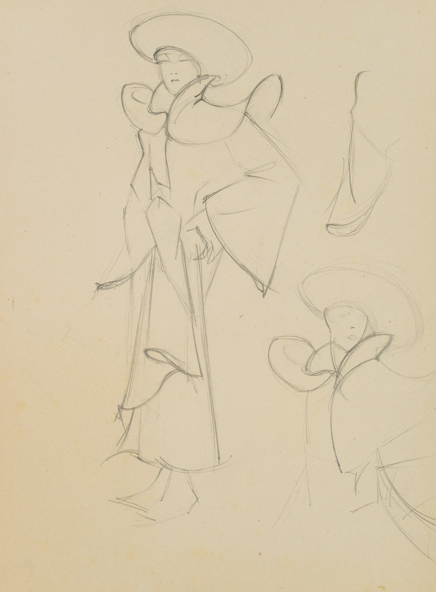 Unknown (20th), Extravagant women’s costume, 1920, Pencil: Unknown (20th century): Fashion studies Extravagant costume for a lady in the Art Deco style, 1920, Pencil Technique: Pencil on Paper Date: 1920 Description: Fashion studies of a costume for a lady fr