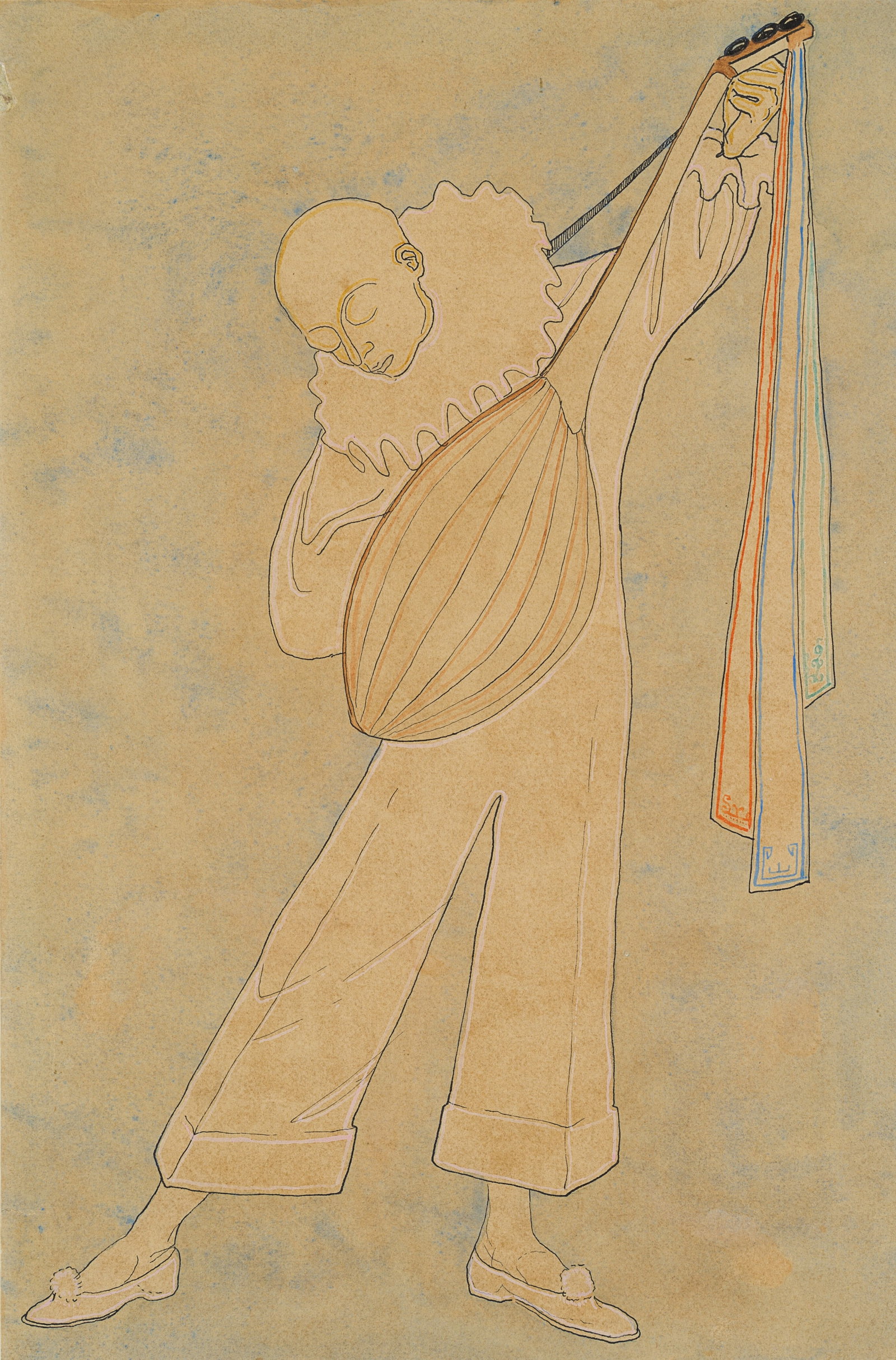 Unknown (20th), Harlequin with a mandolin, around 1900, Indian ink (1 of 7)