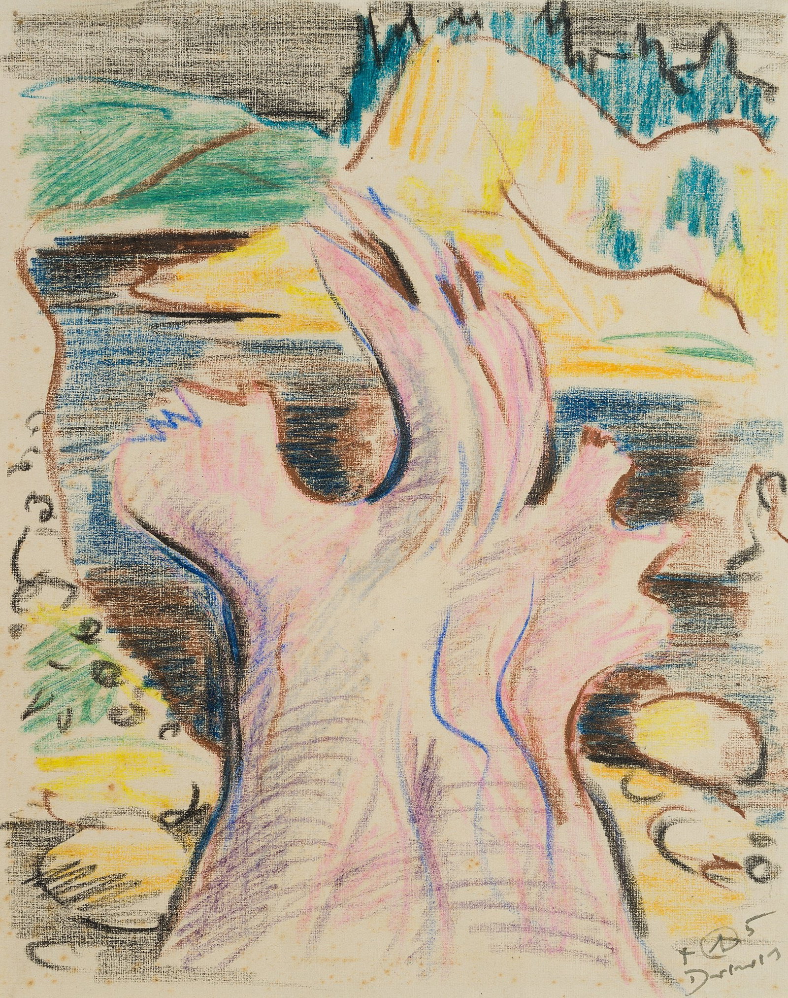 W. DREWES (1899-1985), Tree trunk, 1945, Colored pencil (1 of 5)