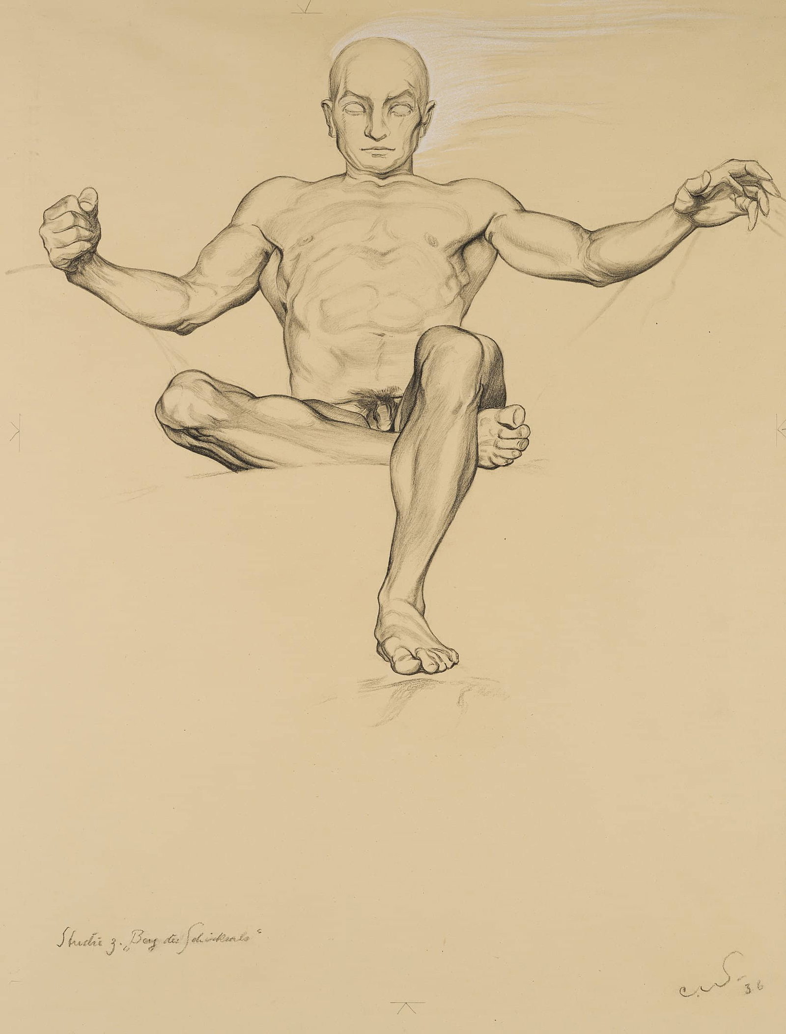 C. WALTHER (1880-1954), Study on the Mountain of Destiny, 1936, Charcoal: Carl August Walther (1880 Leipzig - 1954 Dresden): Study on the Mountain of Destiny, 1936, Charcoal Technique: White heightened Charcoal over Pencil on Paper Stamp: Lower right Estate stamp, Carl Walt