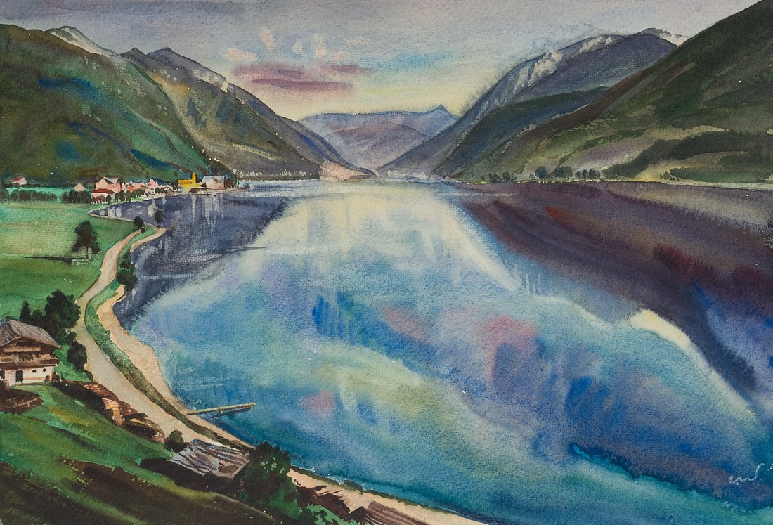 C. WALTHER (1880-1954), mountain lake, Watercolor (1 of 3)