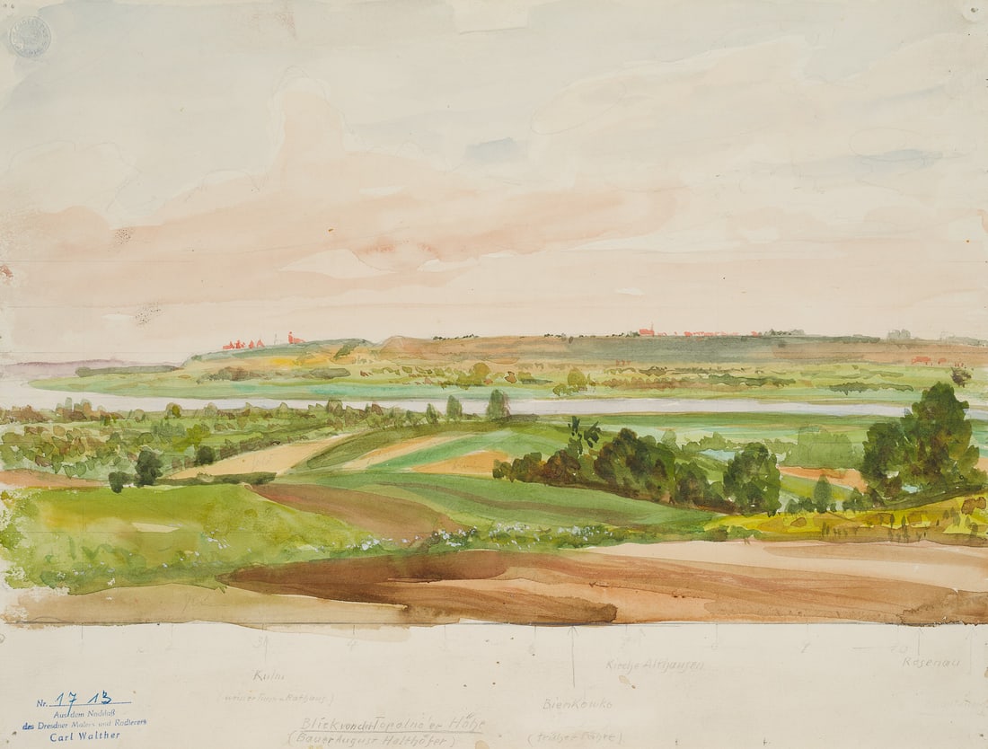 C. WALTHER (1880-1954), The Vistula near Kulm, Watercolor: Carl August Walther (1880 Leipzig - 1954 Dresden): The Vistula near Kulm, 20th century, Watercolor Technique: Watercolor on Paper Stamp: Lower left Estate stamp, Carl Walther. Dresden. 20th century In
