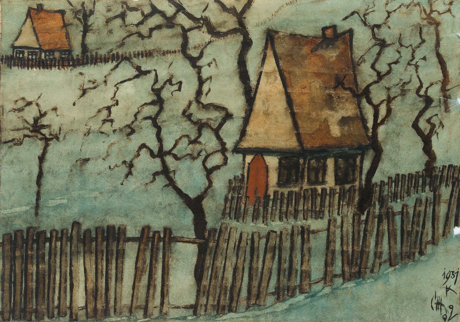 K. WOLF (1901-1993), Fairy-tale cottage, 1931, Watercolor: Karl Wolf (1901 Munich - 1993 ): Fairy-tale cottage, 1931, Watercolor Technique: Watercolor on Paper Inscription: Lower right monogrammed: "CW". Verso inscribed: "Karl Wolf München Märchenh&