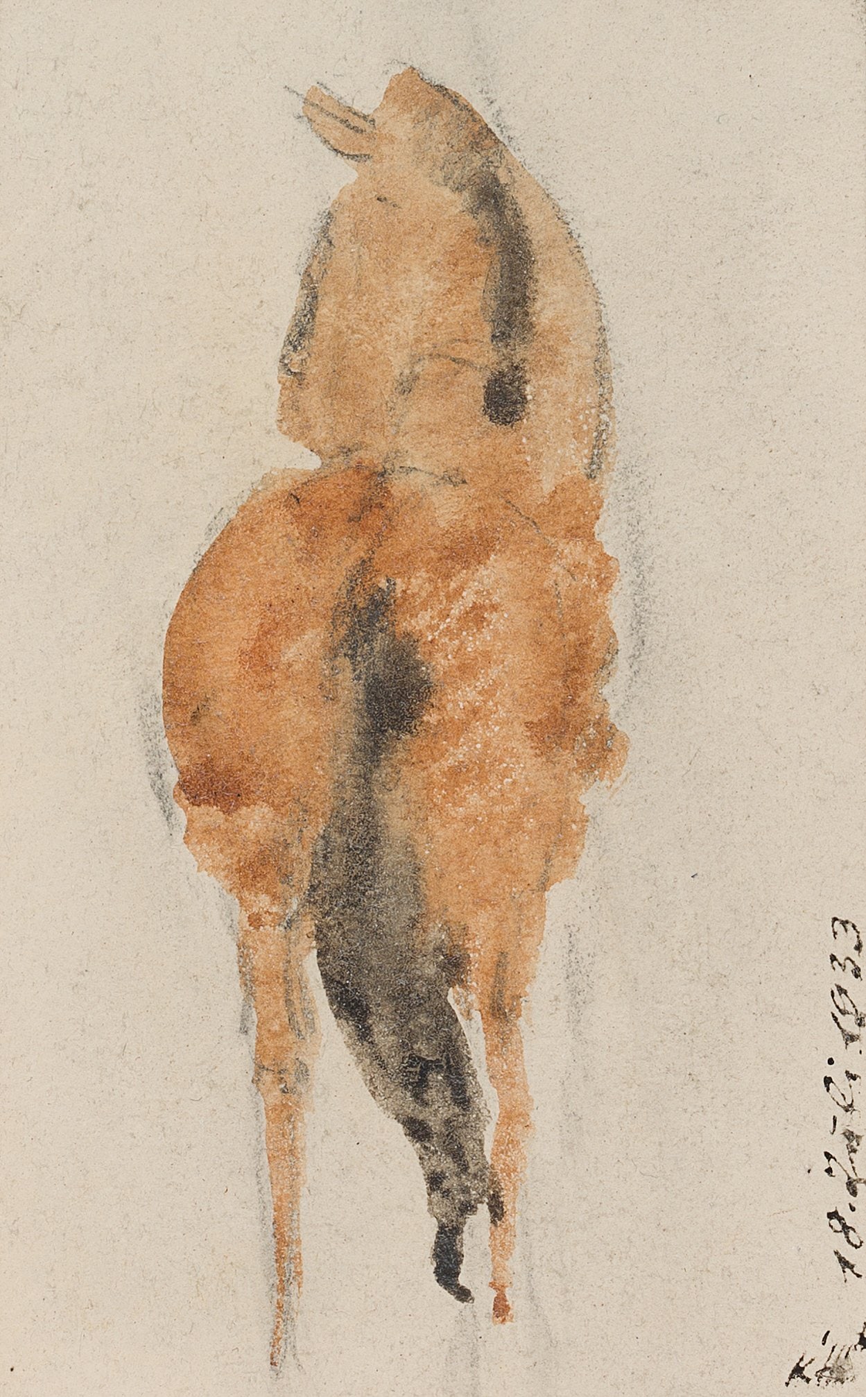 K. WOLF (1901-1993), Study of a horse, 1933, Brush drawing: Karl Wolf (1901 Munich - 1993 ): Study of a horse, 1933, Brush drawing Technique: Watercolored Brush drawing on Paper, mounted on Paper Inscription: Lower right signed: "KW". Lower right dated: "18.Ju