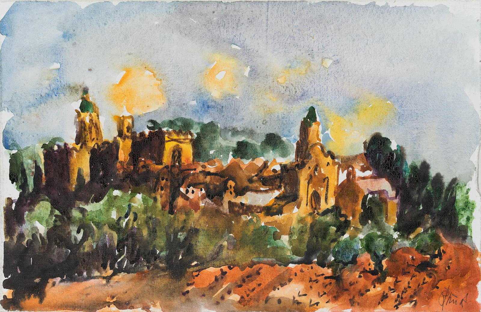 C. KRUCK (1925-1985), Italian landscape, 1980, Watercolor (1 of 5)