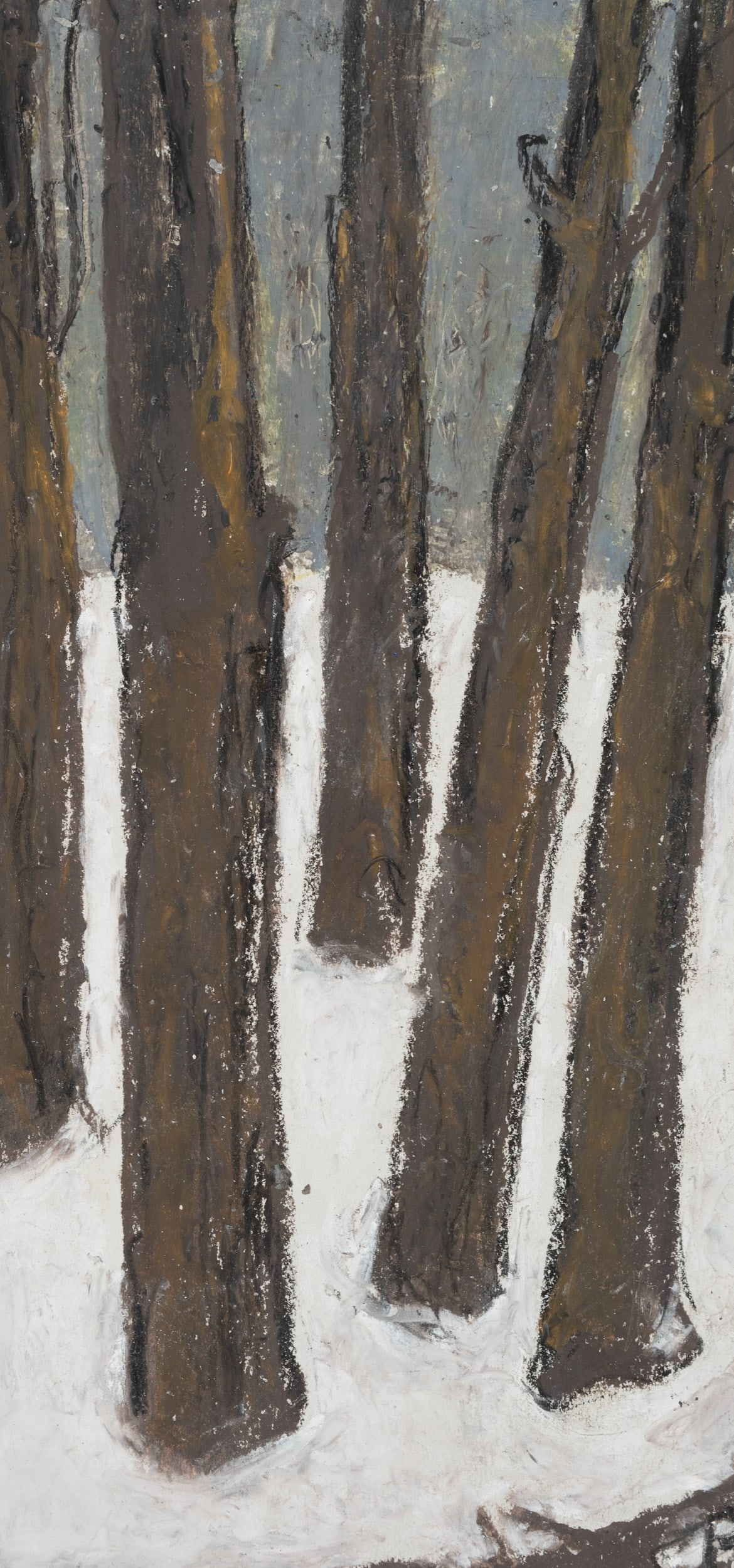 G. PETSCHNER (*1913), A patch of woodland in winter. Tall tree trunks, around 1980, Chalk: Gisela Petschner (1913 Saaz - 2007 Wolfhagen): Woodland in winter Snow-covered ground and high tree trunks, c. 1980, Chalk Technique: Chalk on Paper Inscription: Lower right monogrammed: "P". Date: c.