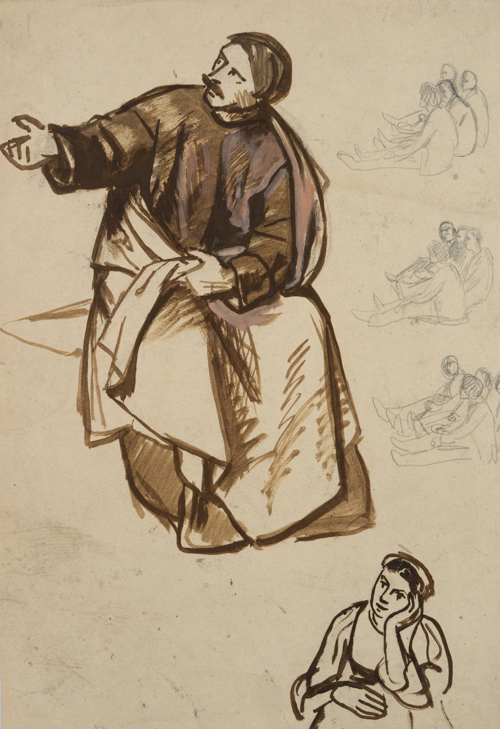 E. GEBHARDT (1838-1925), Figure study, around 1884, Oil: Eduard von Gebhardt (1838 St. John - 1925 Düsseldorf): Figure study of Christ on the "Sermon on the Mount" in Loccum Monastery, c. 1884, Oil Technique: Oil on Paper Date: c. 1884 Description: Ear