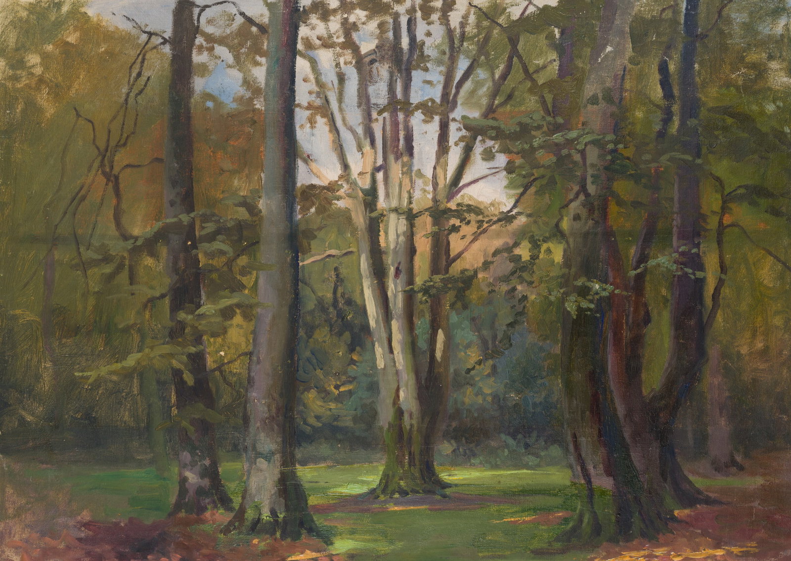 O. POTTHAST VON MINDEN (*1869), Meadow with trees, Oil: Olga Potthast von Minden (1869 Sanderbusch - 1942 Varel): Meadow with trees and small clearing, 20th century, Oil Technique: Oil on Canvas, mounted on MDF-Board Date: 20th century Provenance: From the