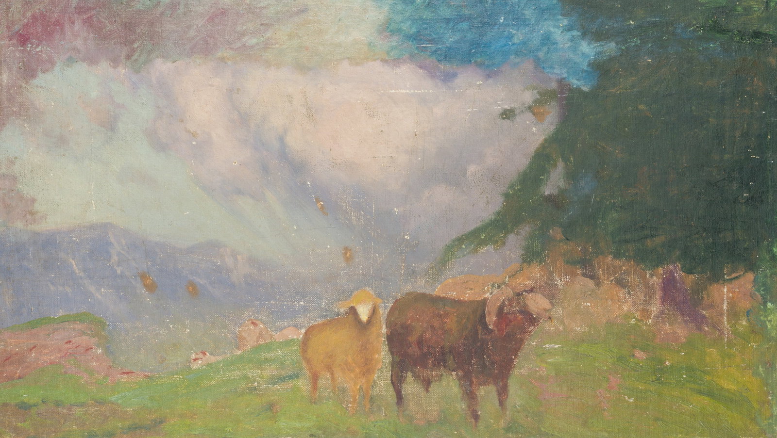 O. POTTHAST VON MINDEN (*1869), Sheep in the mountains, Oil (1 of 4)