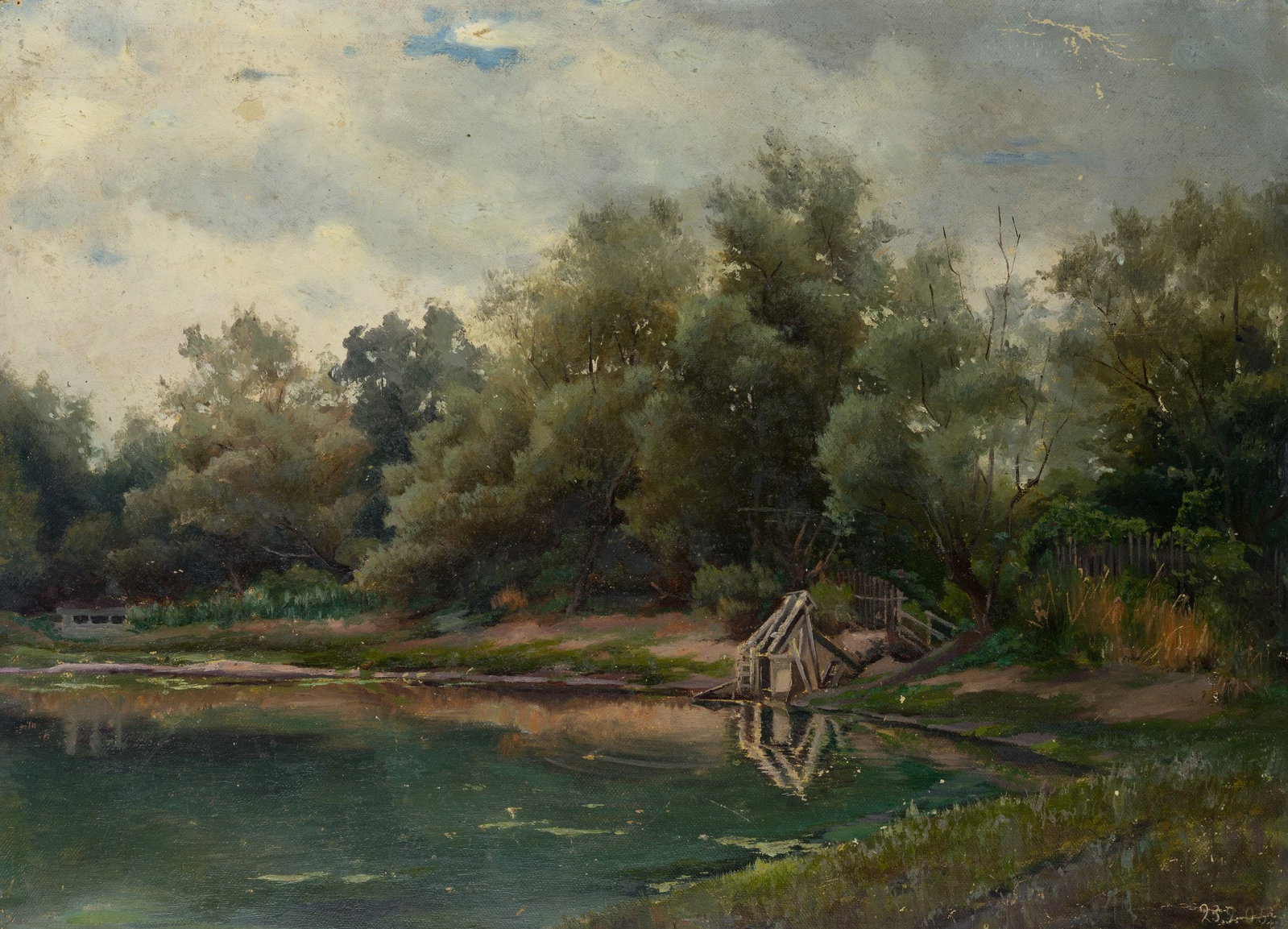 O. POTTHAST VON MINDEN (*1869), A small cottage by the lake, 1905, Oil: Olga Potthast von Minden (1869 Sanderbusch - 1942 Varel): Small cottage by the lake in a Nordic landscape, 1905, Oil Technique: Oil on Cardboard Date: 1905 Description: The brushstrokes are partly ver