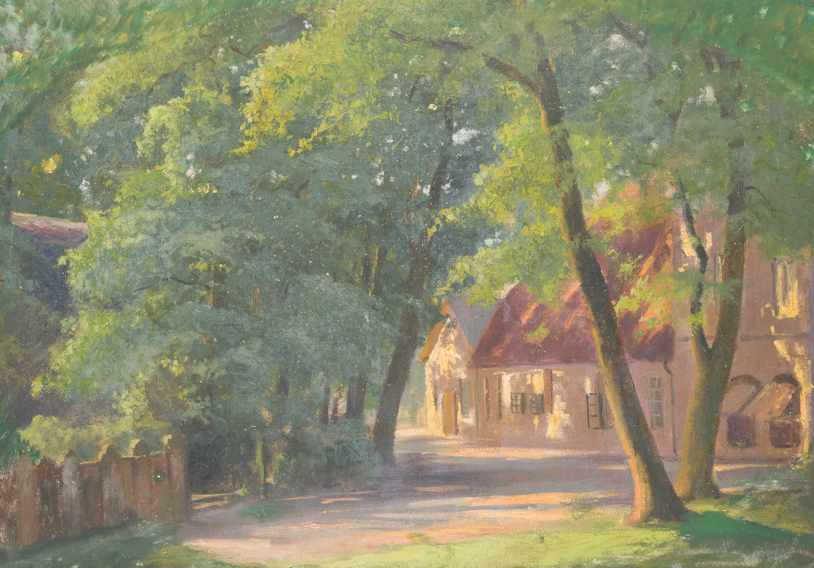 O. POTTHAST VON MINDEN (*1869), Path to the estate, Oil: Olga Potthast von Minden (1869 Sanderbusch - 1942 Varel): Tree-lined path to the estate, 20th century, Oil Technique: Oil on Canvas, mounted on MDF-Board Date: 20th century Keywords: Manor, Farm, Farm