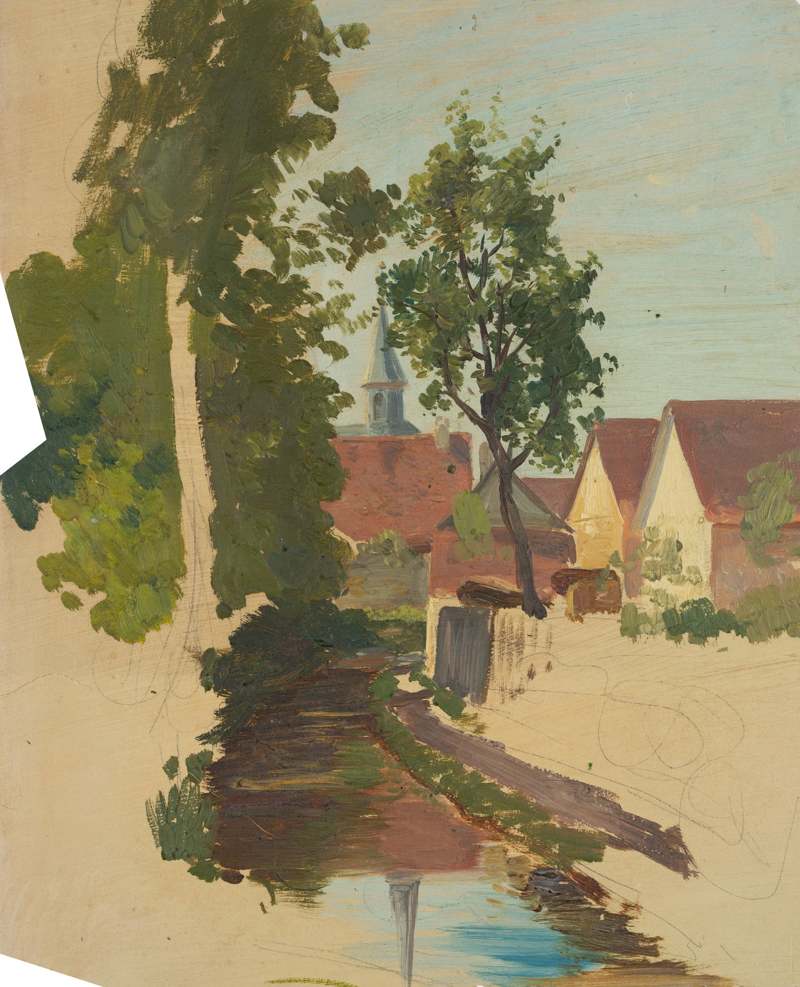 Monogram AS (19th), A canal in the heart of a village, around 1900, Oil (1 of 5)