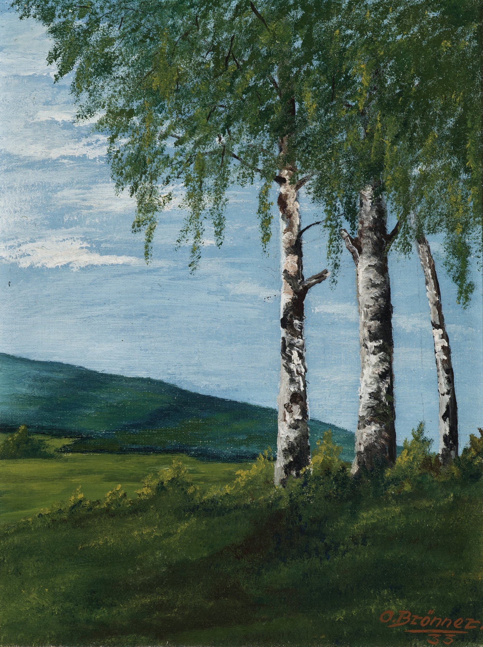 O. BRÖNNER (20th), Birch trees in a summer landscape, 1933, Oil (1 of 8)
