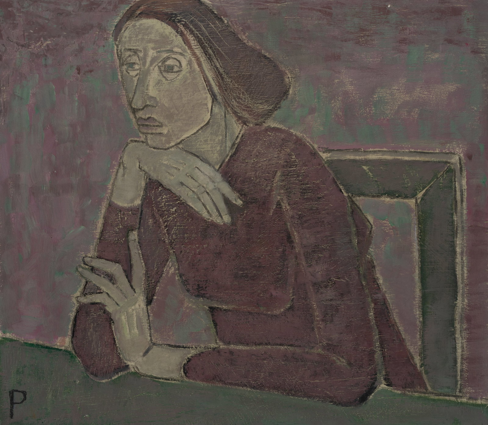 G. PETSCHNER (*1913), An expressive portrait of a woman, Mixed media (1 of 5)