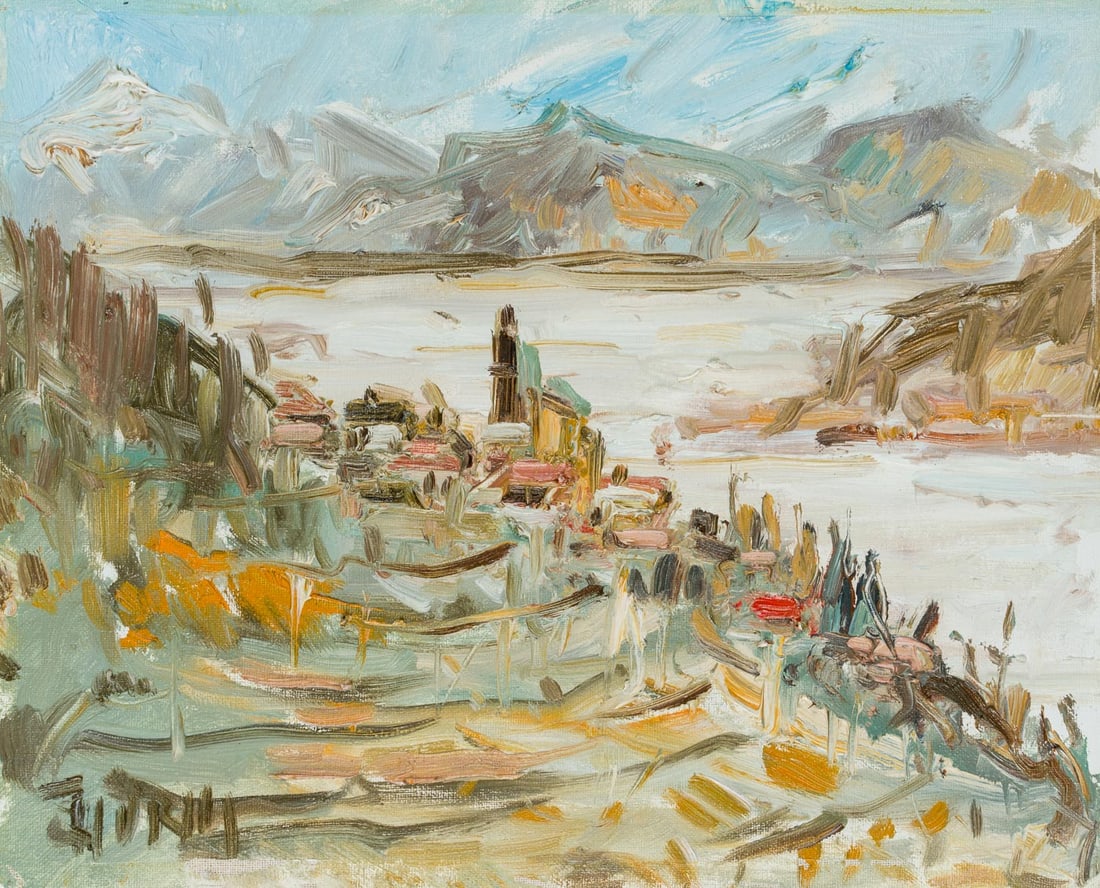 Unknown (20th), View of Olevano on the hillside, Italy, after 1950, Acryl (1 of 5)