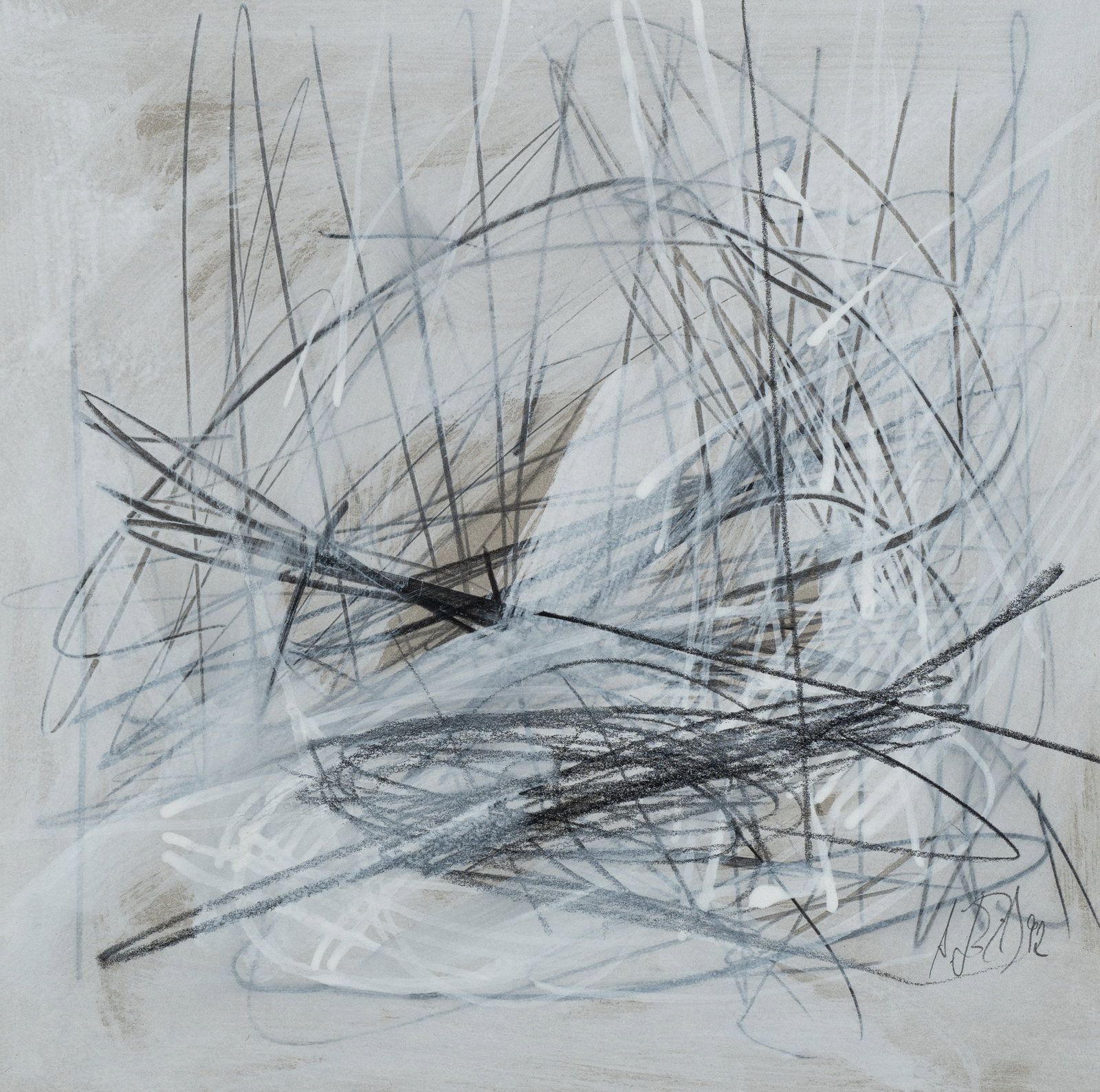 A. JOKISCH (*1953), A dynamic interweaving of lines, 1992, Acryl: Alexander Jokisch (born 1953 ): Moving mesh of black and white lines, 1992, Acryl Technique: Acryl and Oil on Cardboard Inscription: Lower right signed: "A. Jokisch 92". Date: 1992 Description: A movi