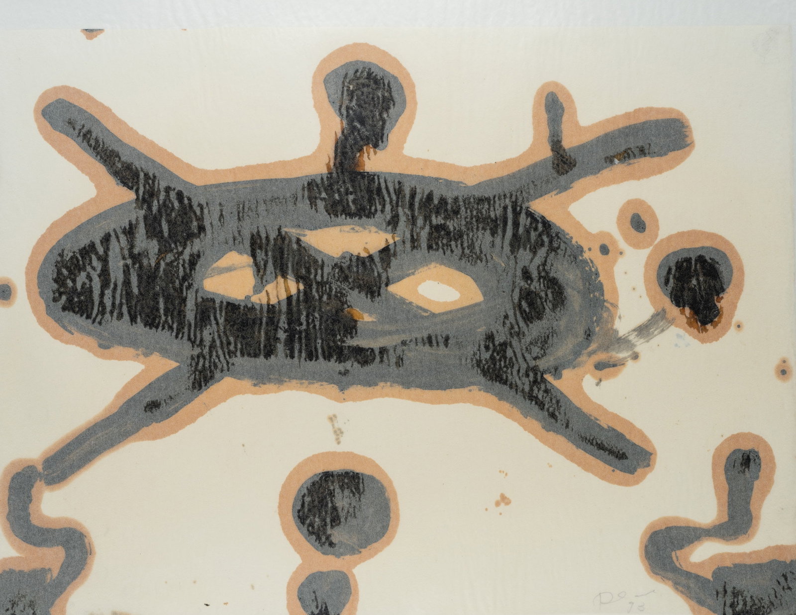 A. RHAUE (*1954), Archaic, amorphous symbols, 1993, Oil (1 of 5)