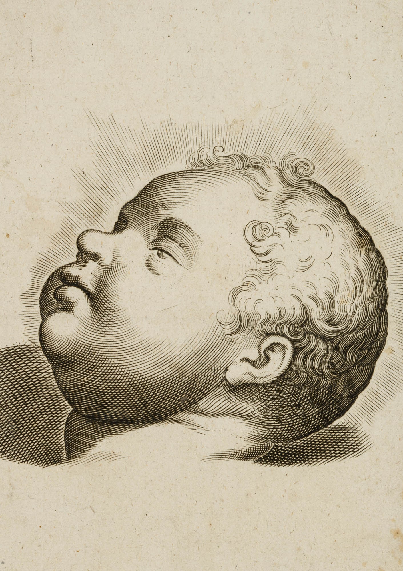A. CARRACCI (1560-1609) Circle, Study of a Child’s Head, Scuola Perfetta, Copper engraving: Annibale Carracci (before 1560 Bologna - 1609 Rom) Circle: Head and face study, head of a child, 17th century, probably from Alli nobilissimi amatori del disegno - Scuola Perfetta - , Rome 1606-1612, 