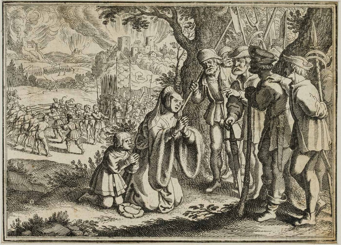 M. MERIAN (1621-1687), Countess Helfenstein pleads for mercy, Copper engraving (1 of 4)