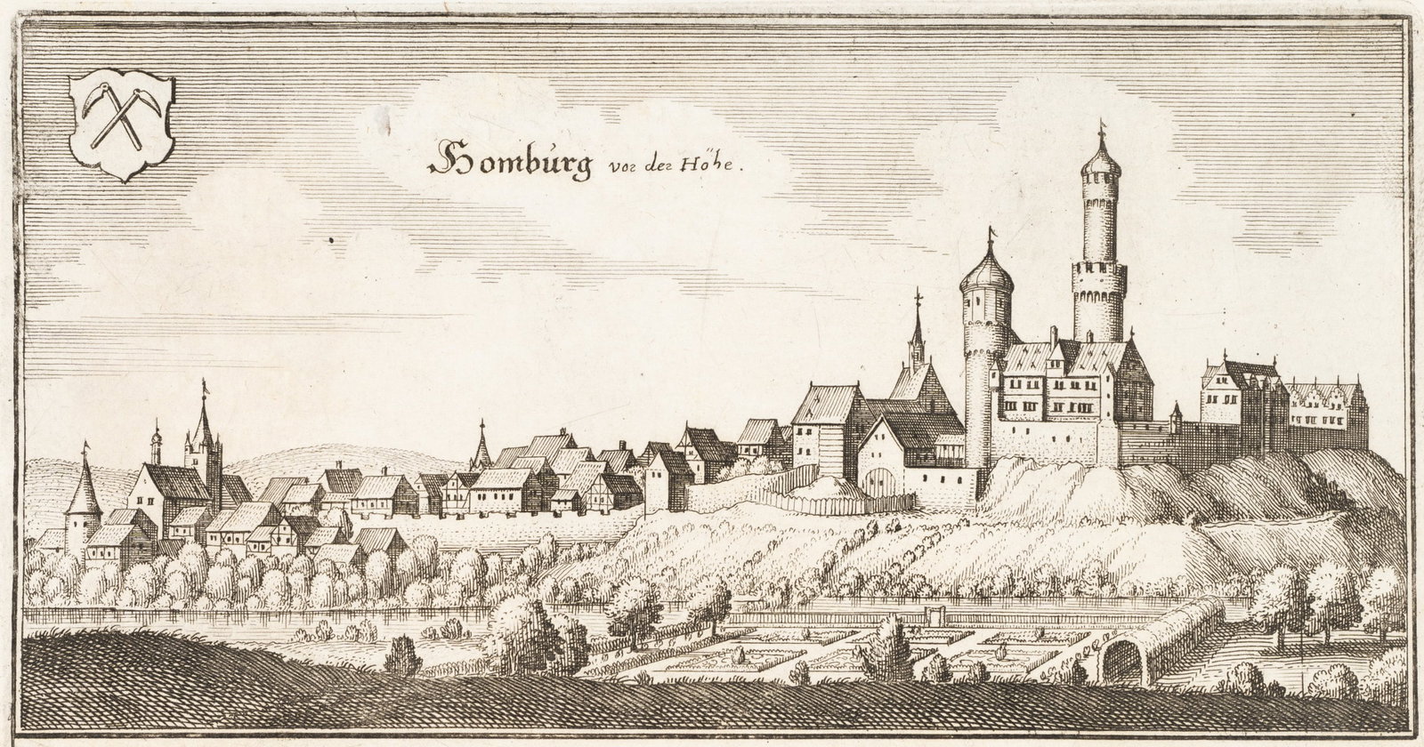 M. MERIAN (1593-1650), View of Homburg, around 1655, Etching (1 of 5)