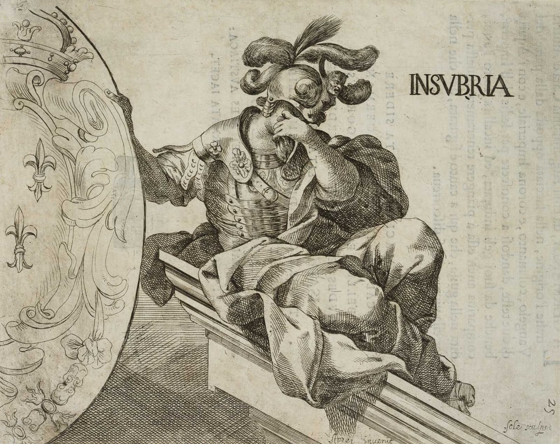 J. STORER (*1611) after SOLE (*1649), INSUBRIA, Insubria, Milan, 1645, Etching: Johann Christophorus Storer (around 1611 Constance - 1671 ibid.) after Giovanni Battista del Sole (around 1649 - 1719 ): "INSUBRIA, Insubrien, Norditalien, Piemont, Lombardy, Mailand, 1645, Etching Te