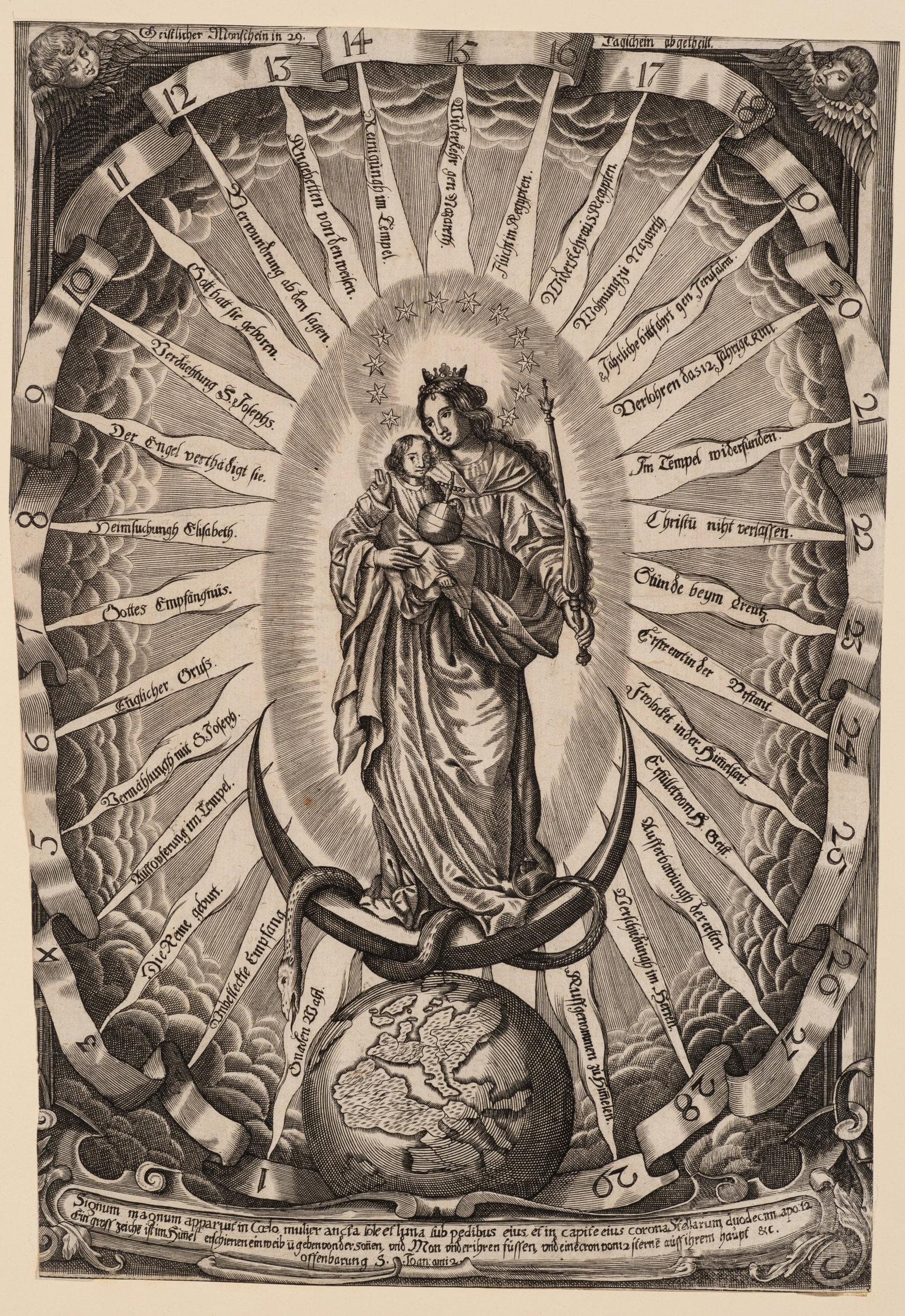 G. STICH (1650-1700), Madonna in a halo, Copper engraving (1 of 5)