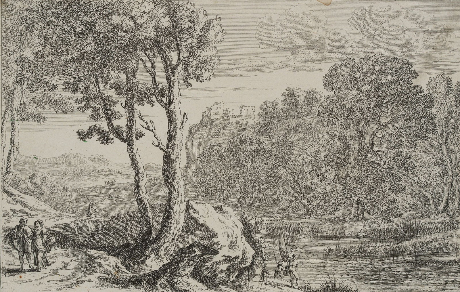 H. SWANEVELT (*1600), Rocky river landscape with anglers, around 1650, Etching (1 of 4)