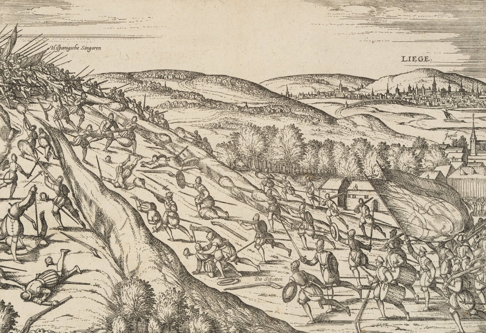 Unknown (16th), Victory of the Scots, near Liège, 1577, Copper engraving (1 of 4)