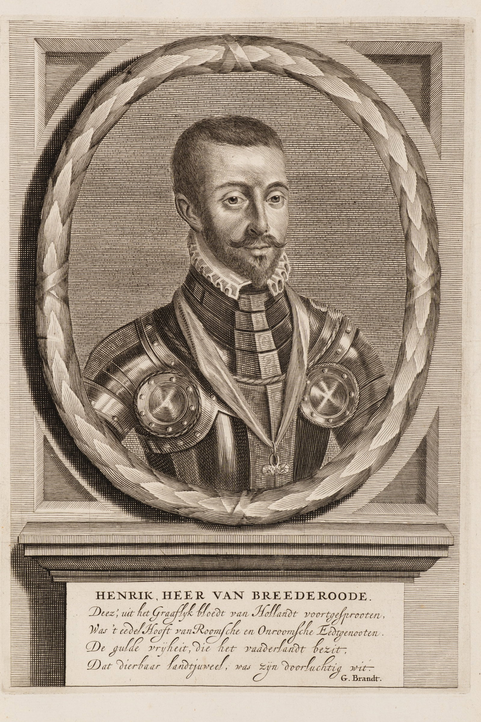 G. BRANDT (*1622) after Unknown (16th), Portrait of Heinrich von Brederode, Copper engraving (1 of 5)