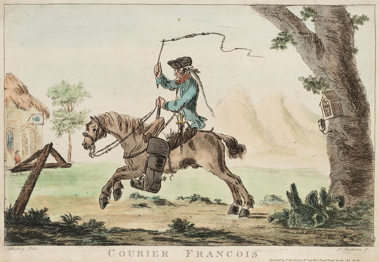 J. BRETHERTON (18th) after BUNBURY (*1750), Cartoon, Le Courrier français, Etching (1 of 5)