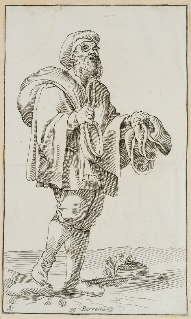 S. GUILLAIN (*1618) after CARRACCI (*1560), Berrettaro, 1740, 1740, Etching: Simon Guillain (born 1618 Paris) after Annibale Carracci (before 1560 Bologna - 1609 Rom): Berrettaro, 1740, 1740, Etching Technique: Etching on Paper, mounted on Paper Inscription: Signed, numbered a