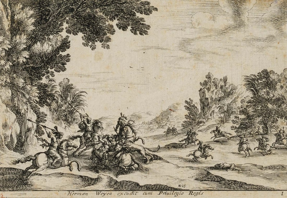 C. COCHIN (1688-1754), Lion hunt, Copper engraving (1 of 4)
