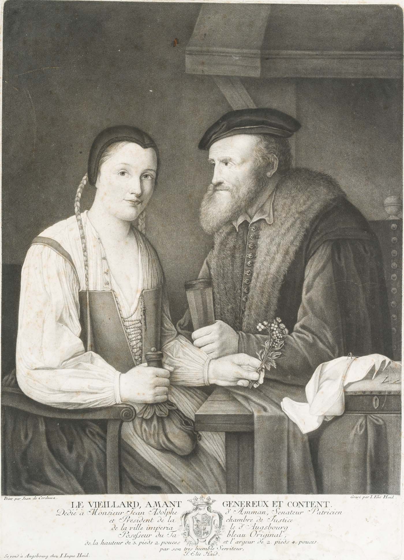 J. HAID (*1737) after CÓRDOVA (16th), The unlikely pair, around 1780, Mezzotint: Johann Elias Haid (around 1737 Augsburg - 1809 ibid.) after Juan de Córdova (16th century): The unlikely pair, c. 1780, Mezzotint Technique: Mezzotint on Paper Inscription: At the lower part insc