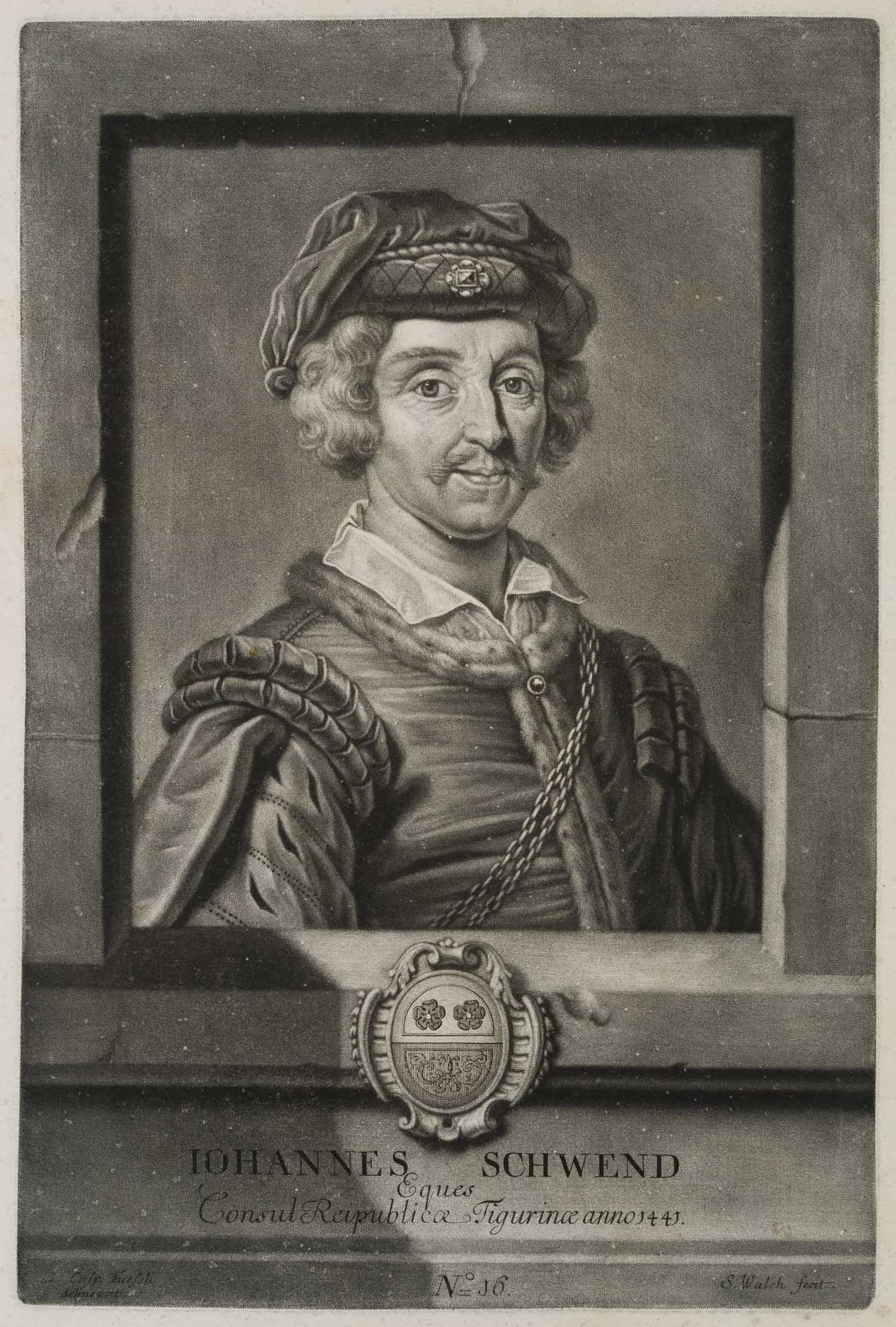 S. WALCH (*1721) after FÜSSLI (*1706), Portrait of Johannes Schwend, 1756, Mezzotint: Sebastian Walch (1721 Kempten - 1788 ibid.) after Johann Caspar Füssli sen. (1706 - 1782 ): Portrait of Johannes Schwend, 1756, Mezzotint Technique: Mezzotint on Laid paper Watermark: indetermina