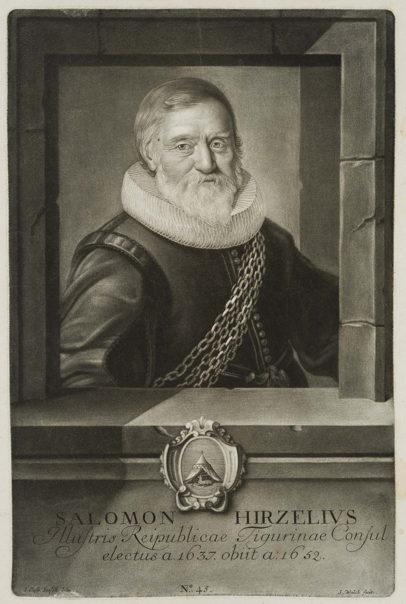 S. WALCH (*1721) after FÜSSLI (*1706), Salomon Hirzel, 1756, Mezzotint: Sebastian Walch (1721 Kempten - 1788 ibid.) after Johann Caspar Füssli sen. (1706 - 1782 ): Portrait of Salomon Hirzel, Mayor of Zurich, 1756, Mezzotint Technique: Mezzotint on Laid paper Waterma