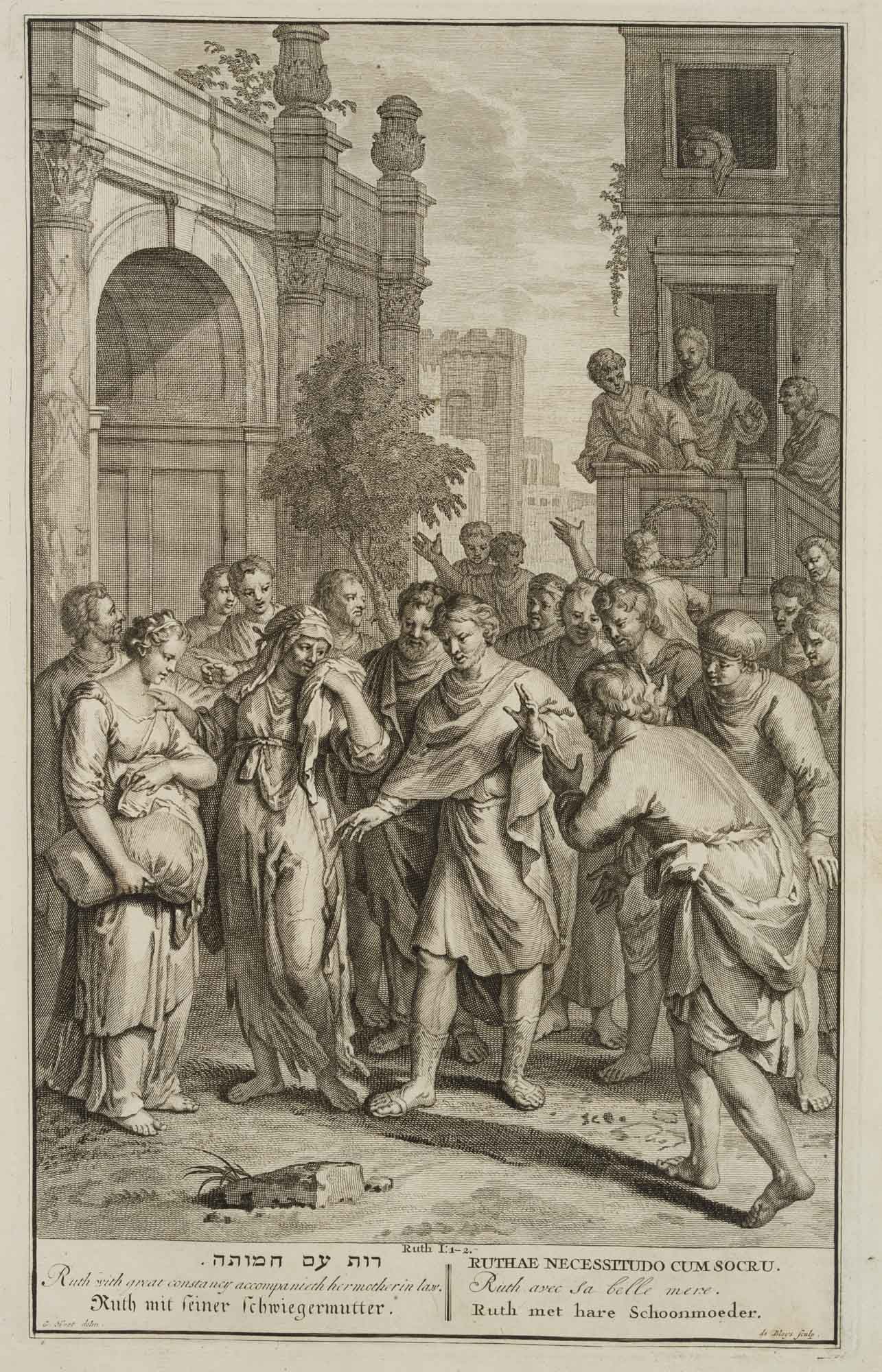 A. BLOIS (*1679) after HOET (*1648), Ruth with her mother-in-law, around 1720, Copper engraving (1 of 4)