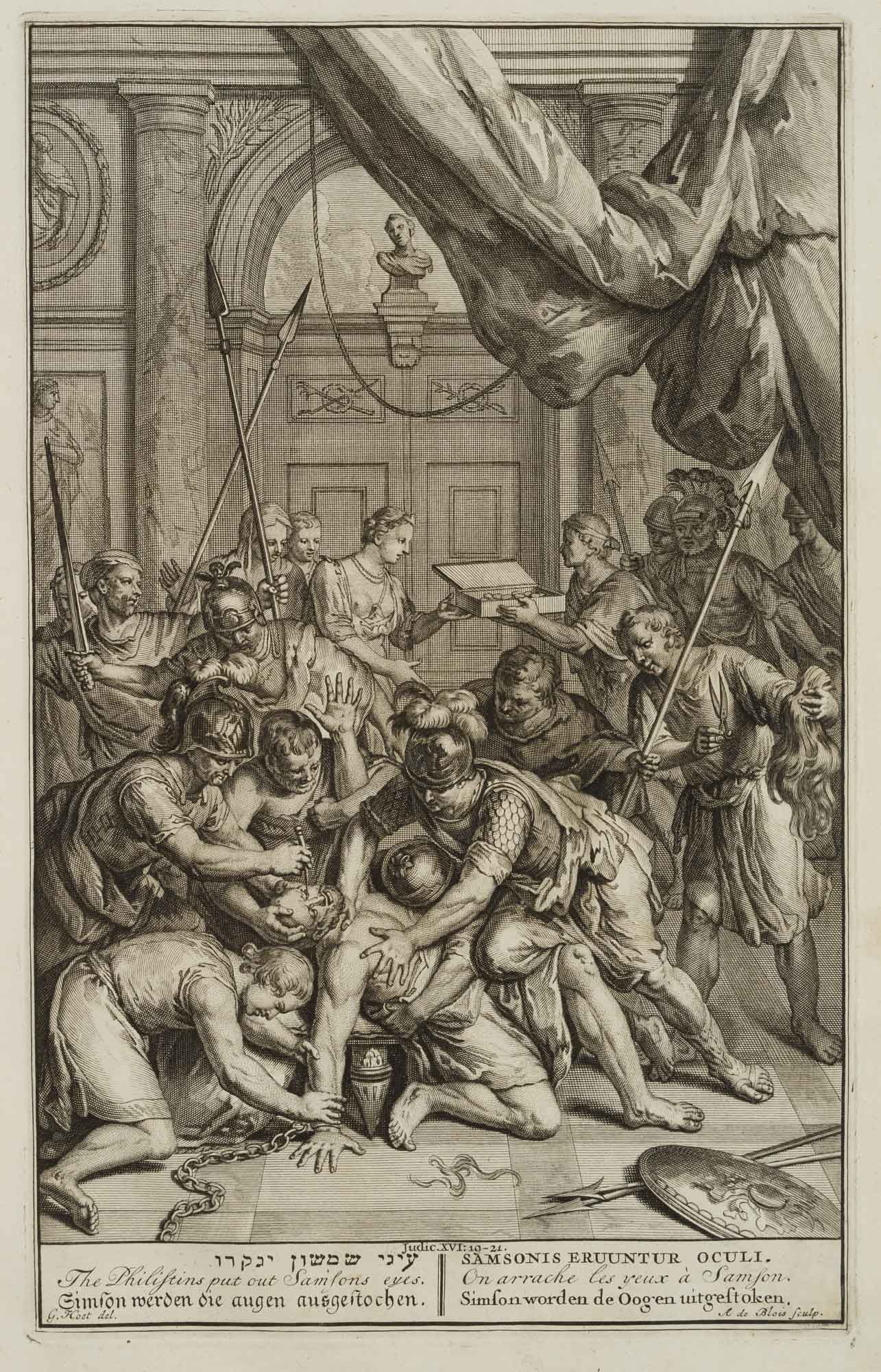 A. BLOIS (*1679) after HOET (*1648), Samson’s Dazzlement, around 1700, Copper engraving (1 of 4)
