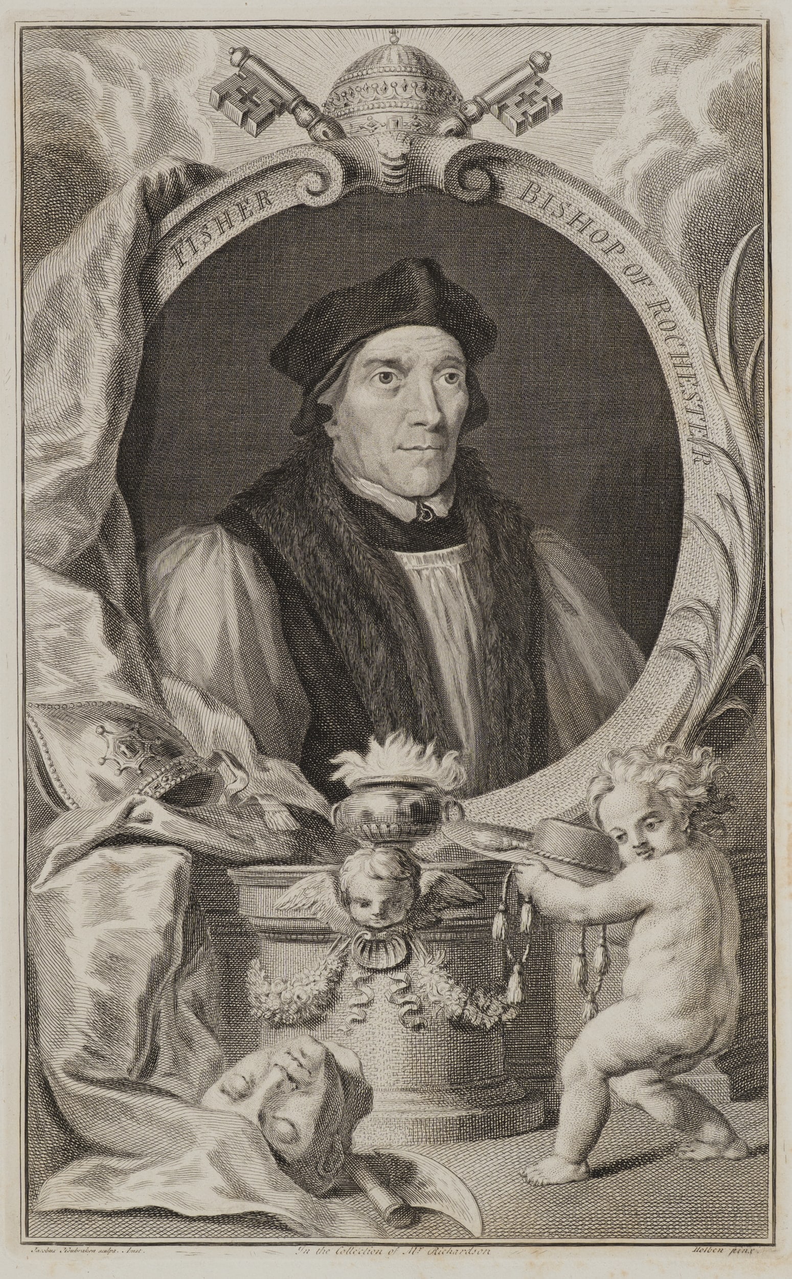 J. HOUBRAKEN (*1698) after HOLBEIN (*1497), Portrait of John Fisher, Bishop of Rochester, Copper eng (1 of 5)