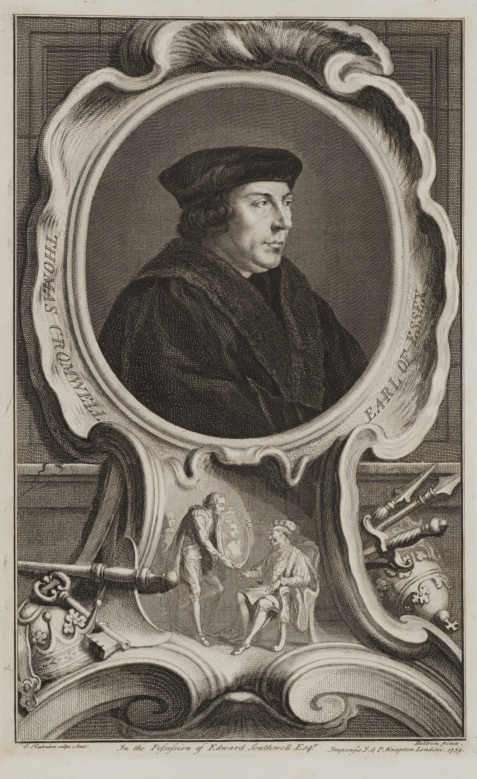 J. HOUBRAKEN (*1698) after HOLBEIN (*1497), Thomas Cromwell, Earl of Essex, 1739, Copper engraving (1 of 5)