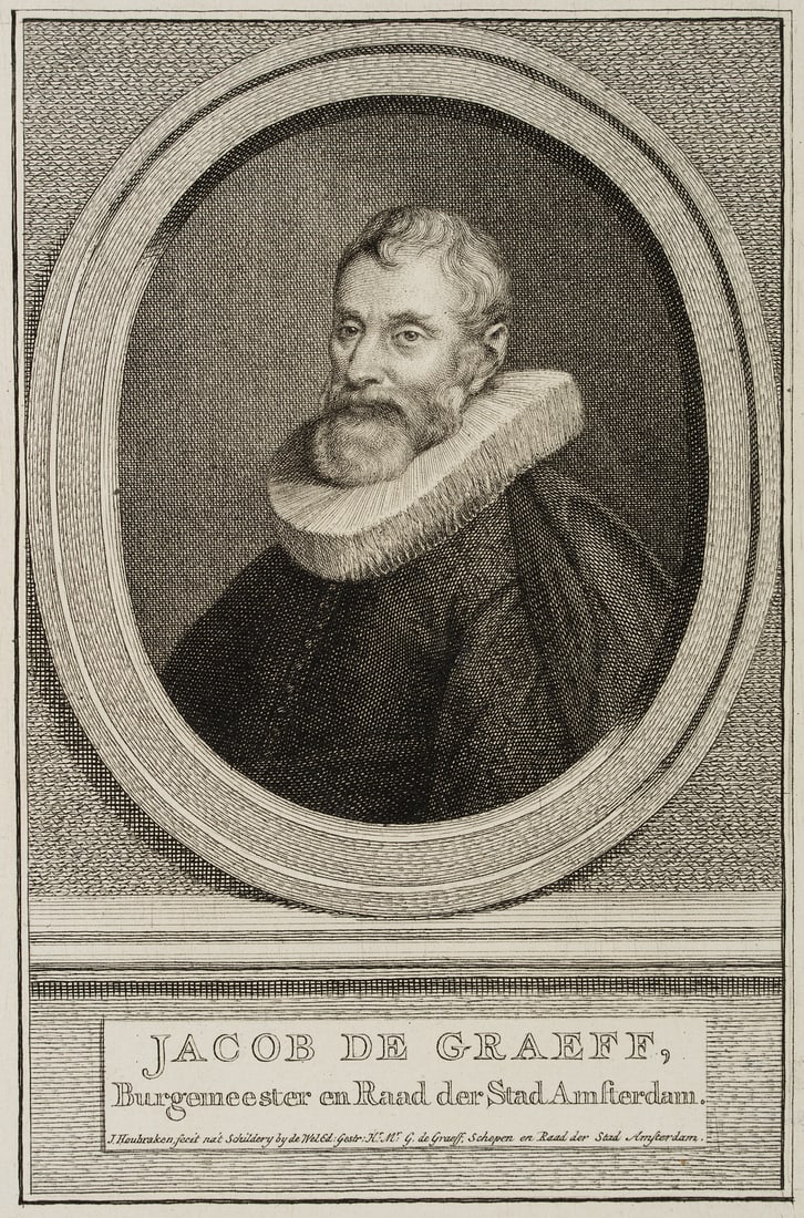 J. HOUBRAKEN (*1698), Graeff, Mayor of Amsterdam, Copper engraving: Jacobus Houbraken (1698 Dordrecht - 1780 Amsterdam): Portrait of Jacob Dircksz de Graeff (1571-1638), mayor and alderman of Amsterdam, 18th century, Copper engraving Technique: Copper engraving on Pap