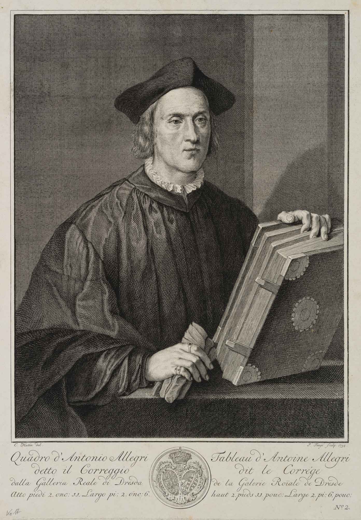 P. TANJÉ (*1706) after HUTIN (*1715), Cleric wearing a biretta, 1754, Copper engraving (1 of 4)